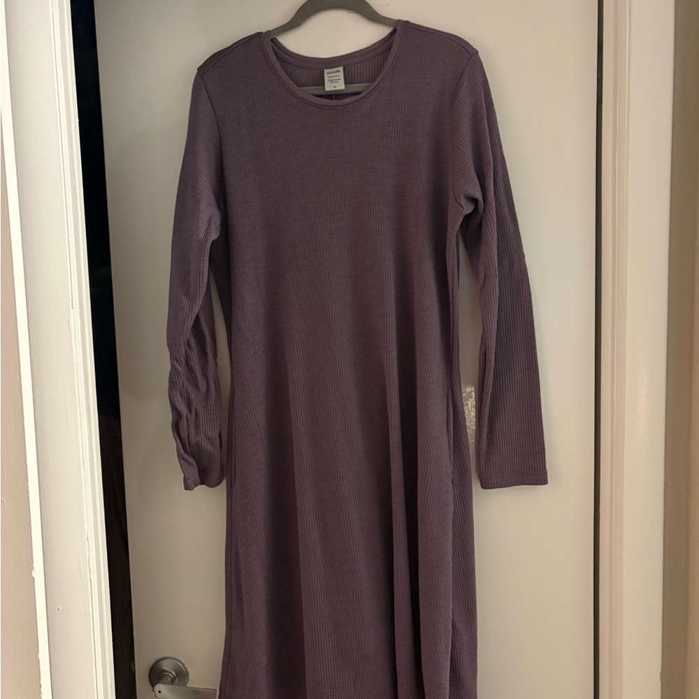 Wool& Bethany: Women's Long Sleeve Ribbed Midi Dress - Lavender Purple